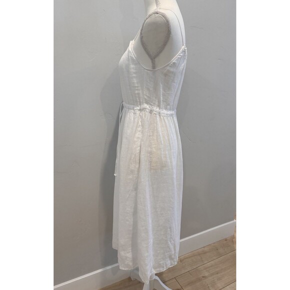 Vince 100% Linen Ruched Sleeveless Midi Dress Women’s S White Tie Waist Pockets - Picture 4 of 11
